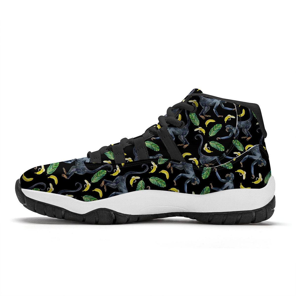Banana Monkey Pattern Pattern Black Bball Shoes-grizzshop