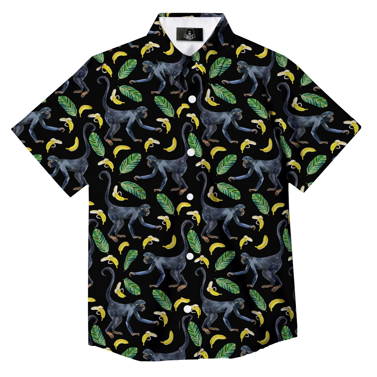 Banana Monkey Pattern Pattern Button Up Shirt-grizzshop