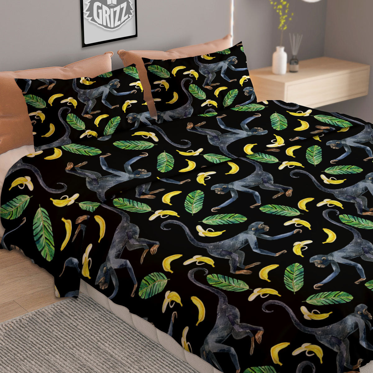 Banana Monkey Pattern Pattern Duvet Cover Bedding Set