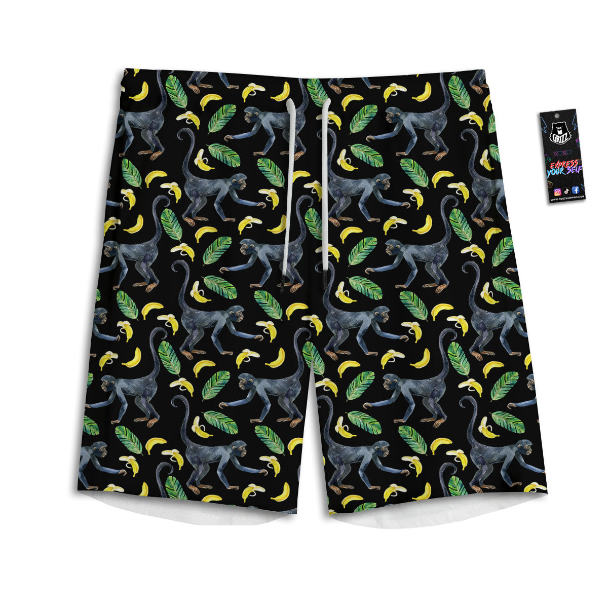 Banana Monkey Pattern Pattern Men's Athletic Shorts-grizzshop
