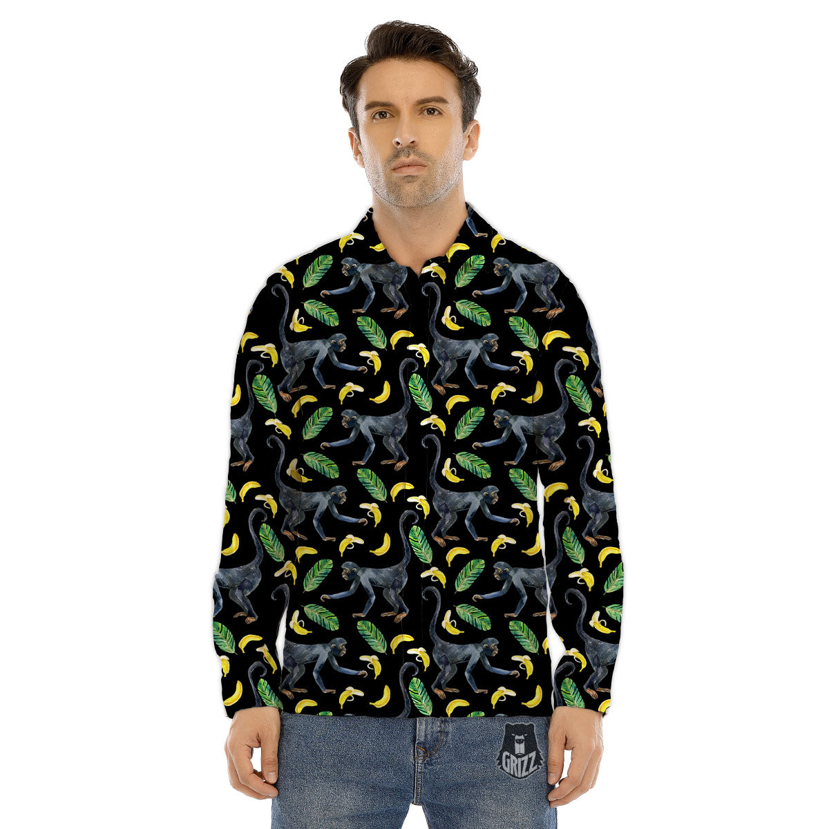 Banana Monkey Pattern Pattern Men's Dress Shirts-grizzshop