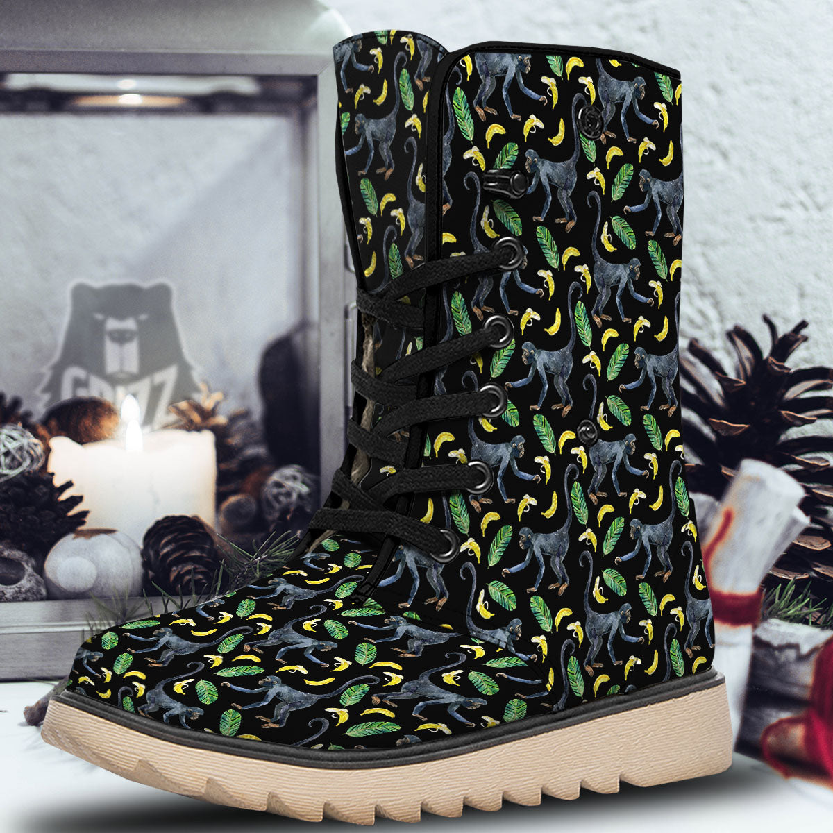 Banana Monkey Pattern Pattern Snow Boots-grizzshop