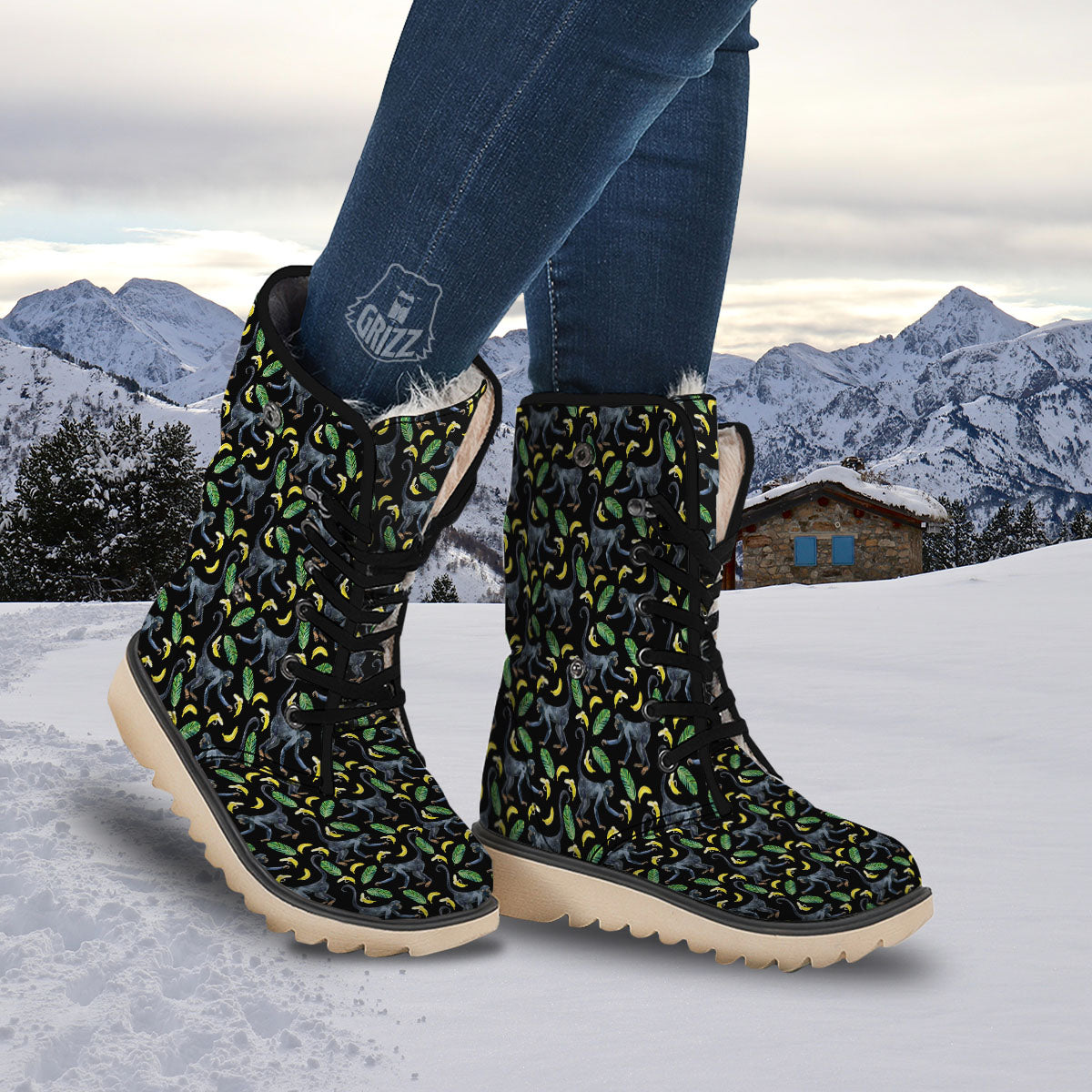 Banana Monkey Pattern Pattern Snow Boots-grizzshop