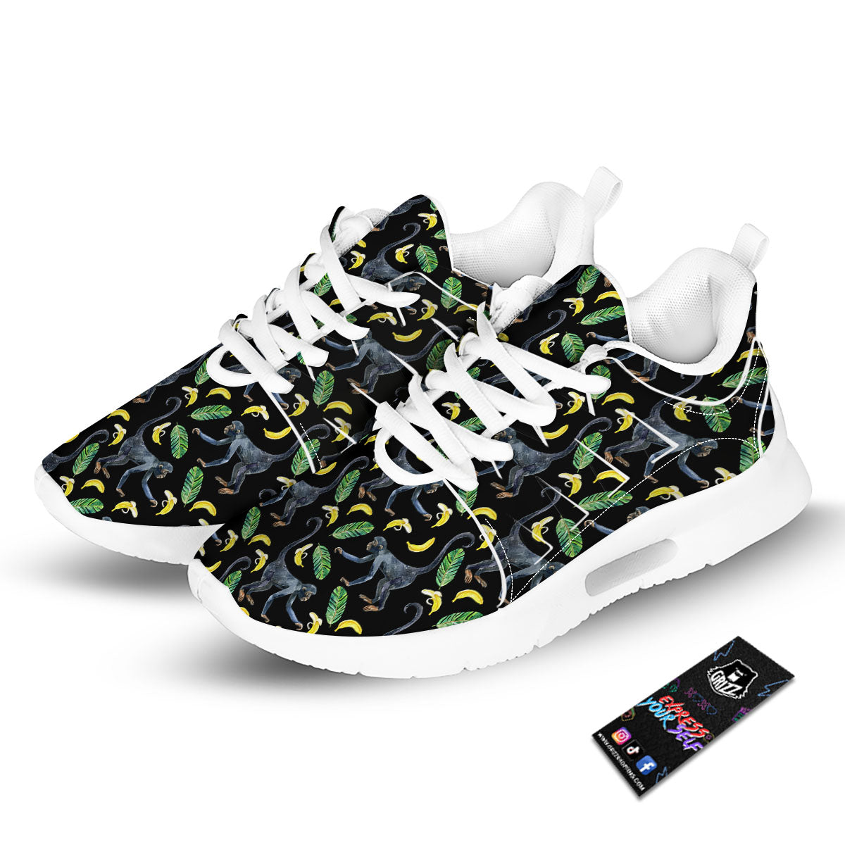 Banana Monkey Pattern Pattern Tennis Shoes-grizzshop