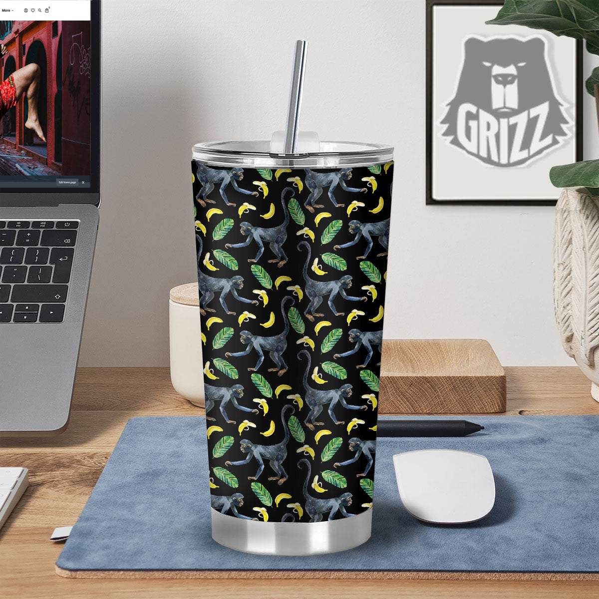 Banana Monkey Pattern Pattern Tumbler-grizzshop