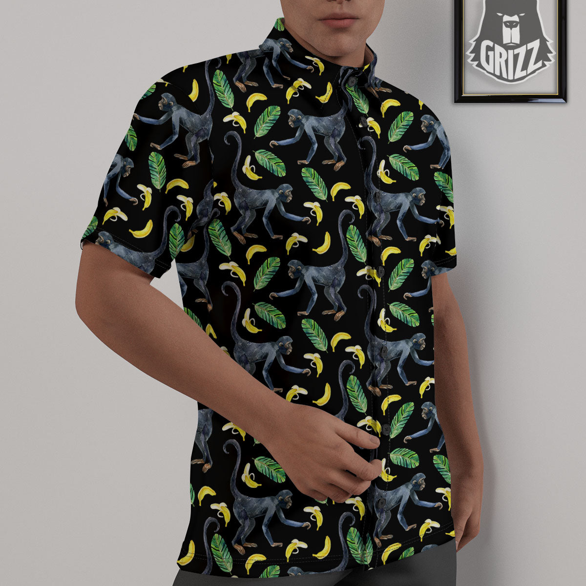 Banana Monkey Pattern Pattern Untucked Shirts-grizzshop
