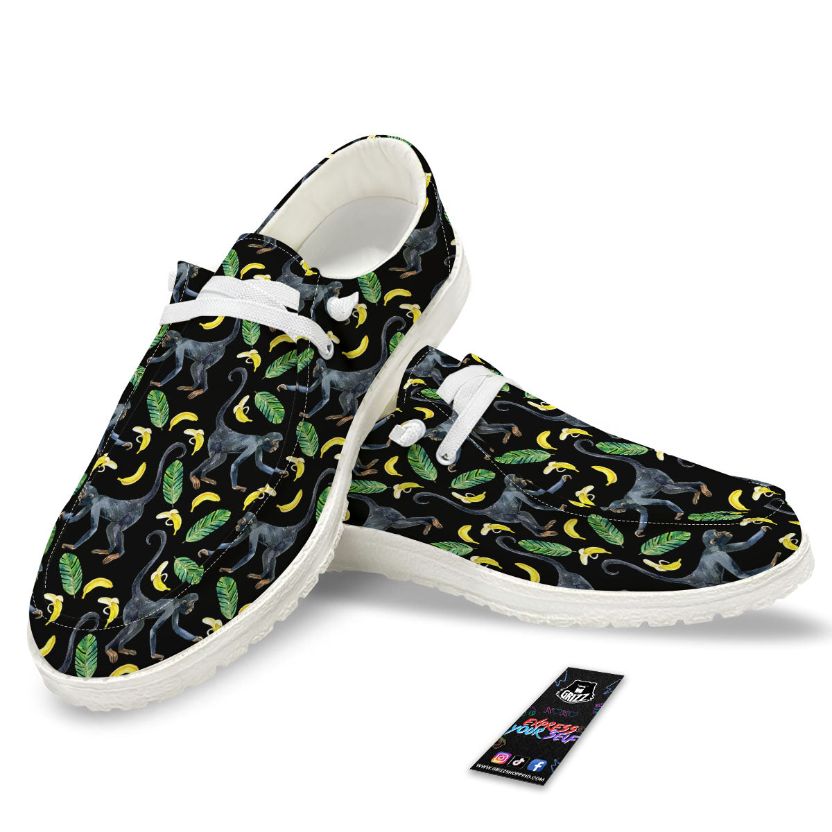 Banana Monkey Pattern Pattern White Loafers-grizzshop