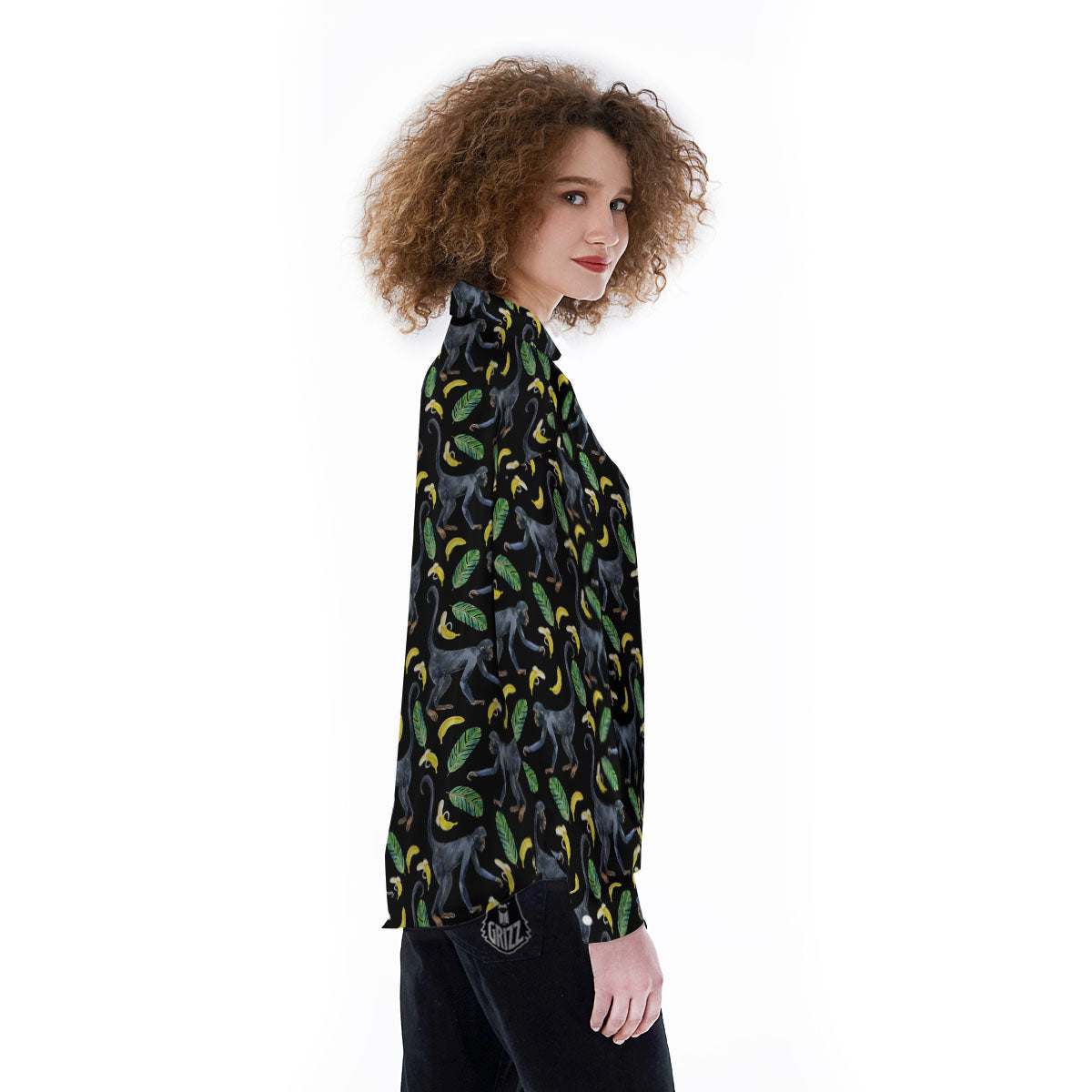 Banana Monkey Pattern Pattern Women's Long Sleeve Shirts-grizzshop