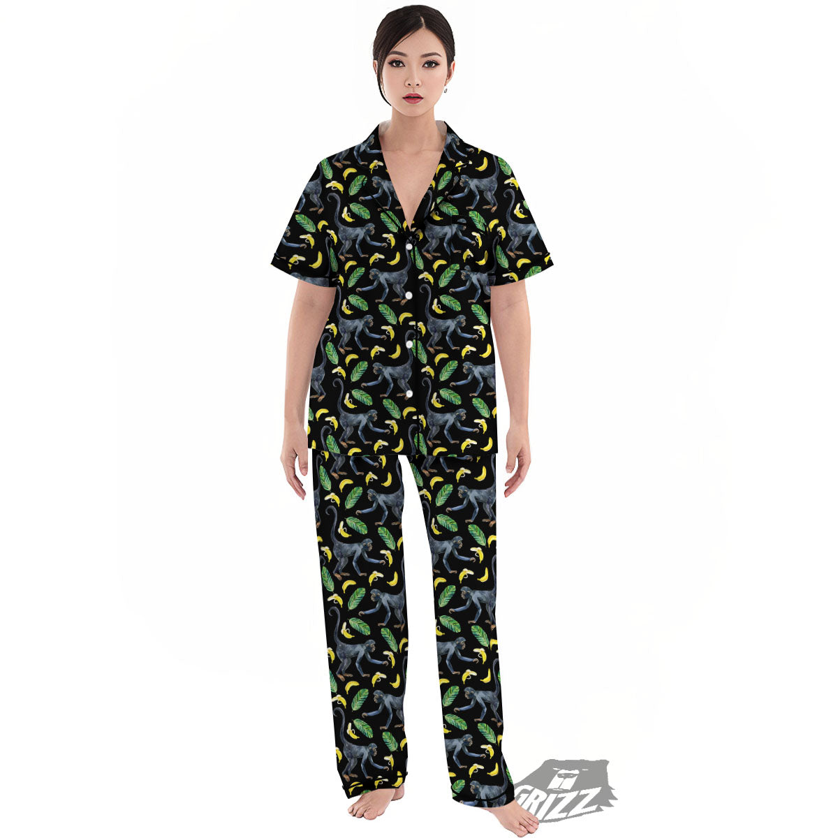 Banana Monkey Pattern Pattern Women's Pajamas Set-grizzshop