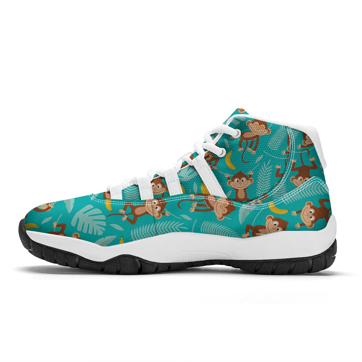 Banana Monkey Pattern Print White Bball Shoes-grizzshop