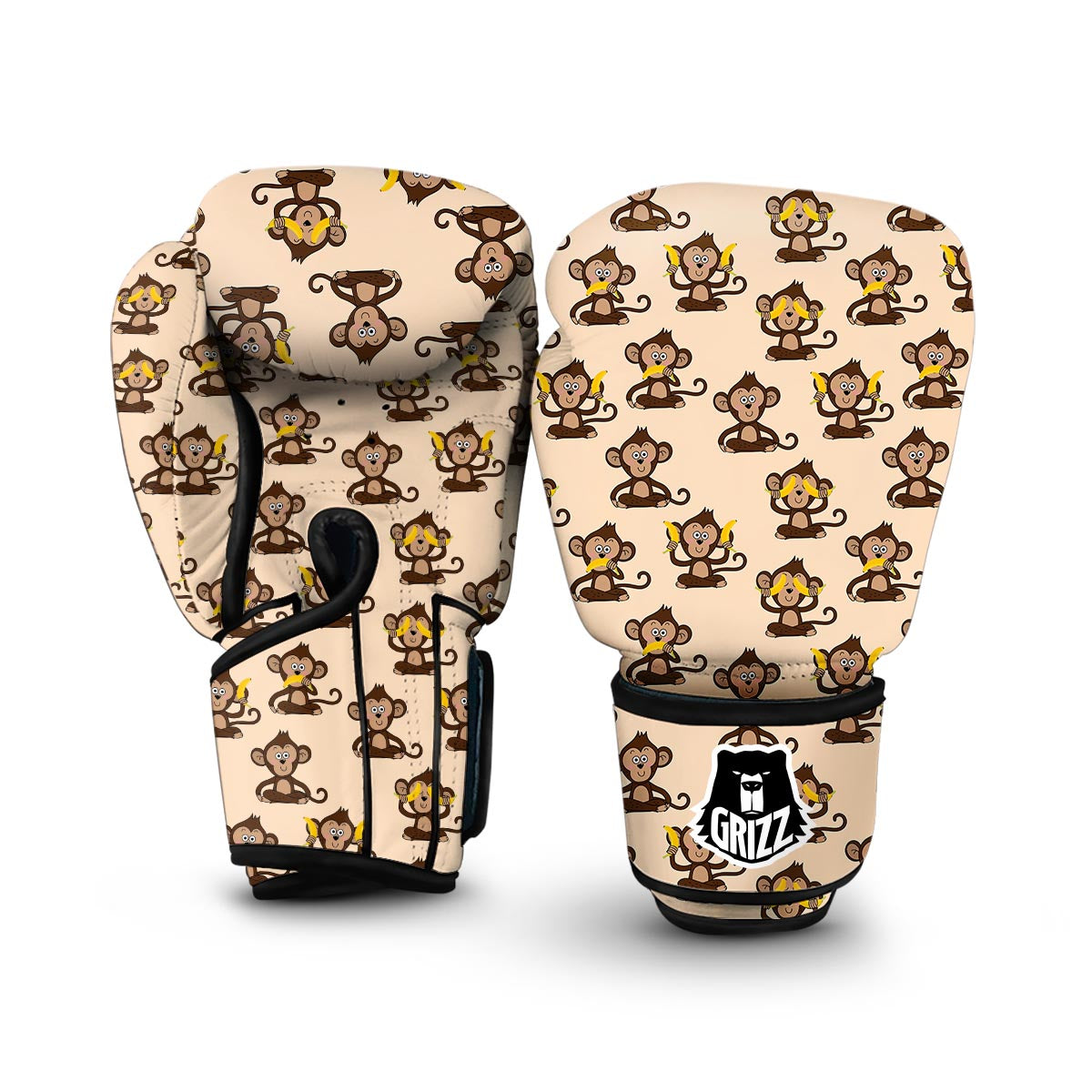 Banana Monkey Print Pattern Boxing Gloves-grizzshop
