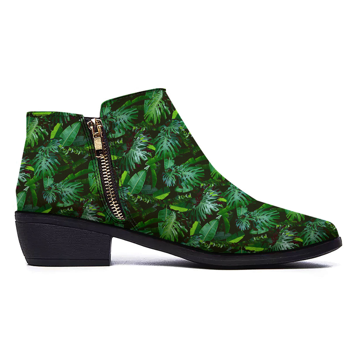 Banana Palm Leaf Green Tropical Print Ankle Boots-grizzshop