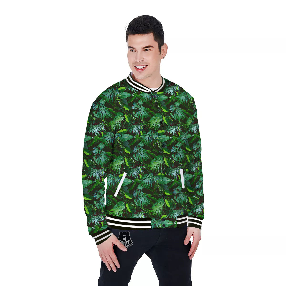 Banana Palm Leaf Green Tropical Print Baseball Jacket-grizzshop