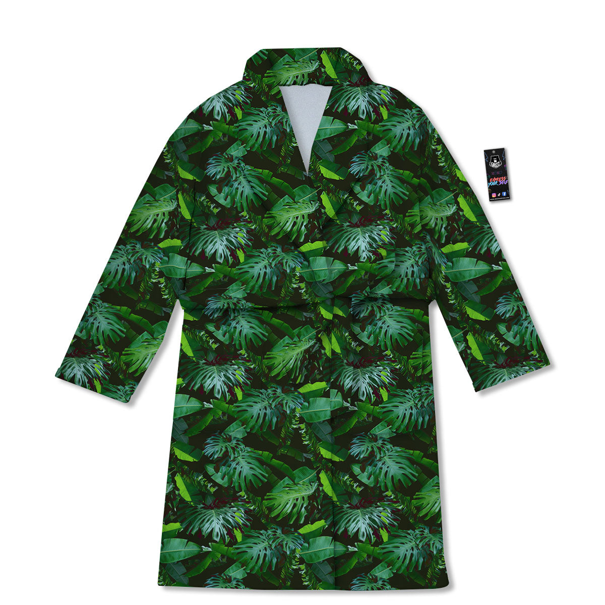 Banana Palm Leaf Green Tropical Print Bathrobe-grizzshop