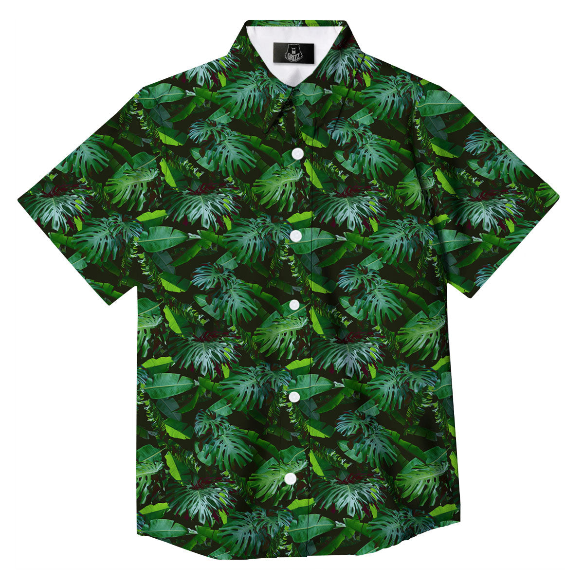 Banana Palm Leaf Green Tropical Print Button Up Shirt-grizzshop