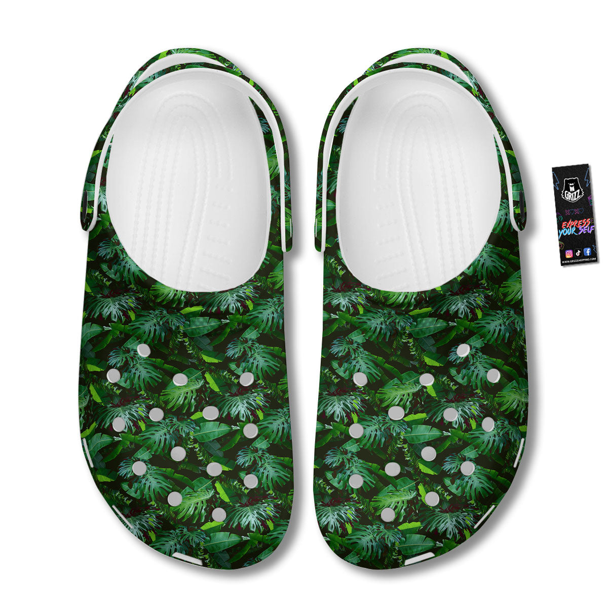 Banana Palm Leaf Green Tropical Print Clog-grizzshop