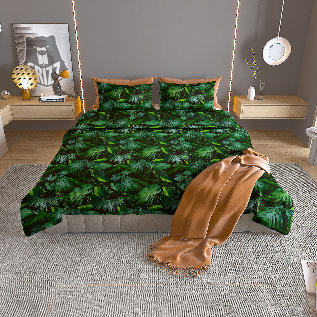 Banana Palm Leaf Green Tropical Print Duvet Cover Bedding Set-grizzshop