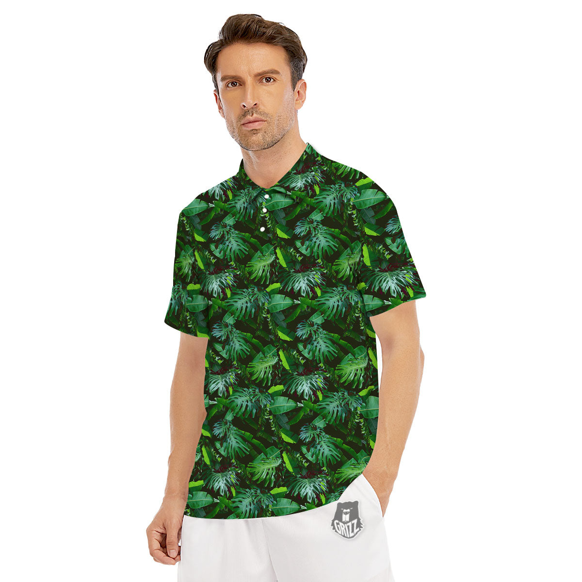 Banana Palm Leaf Green Tropical Print Men's Golf Shirts-grizzshop