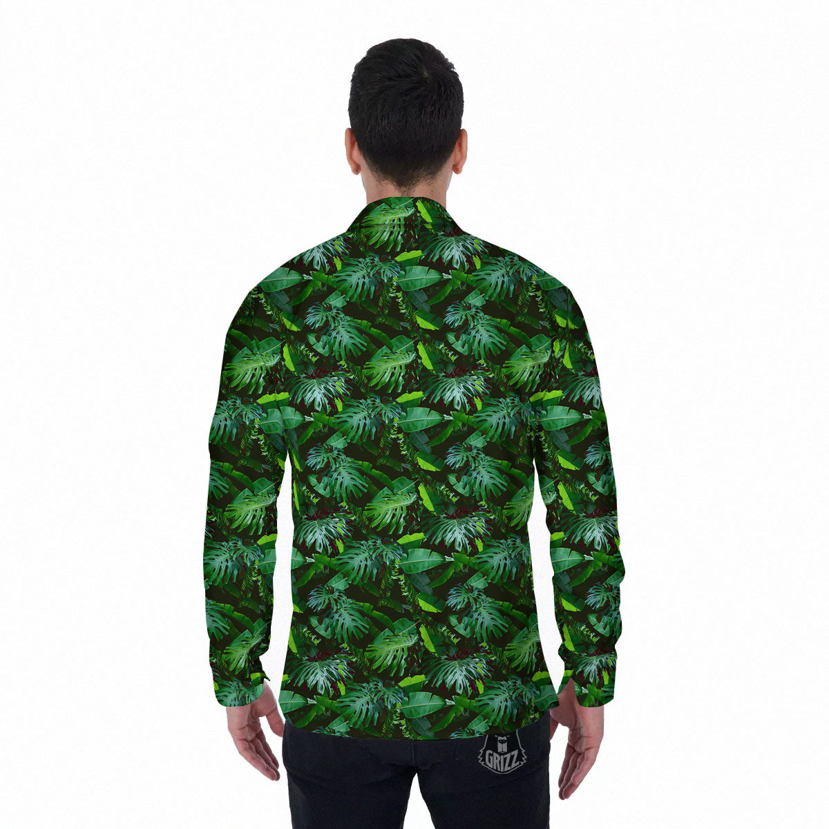 Banana Palm Leaf Green Tropical Print Men's Long Sleeve Shirts-grizzshop