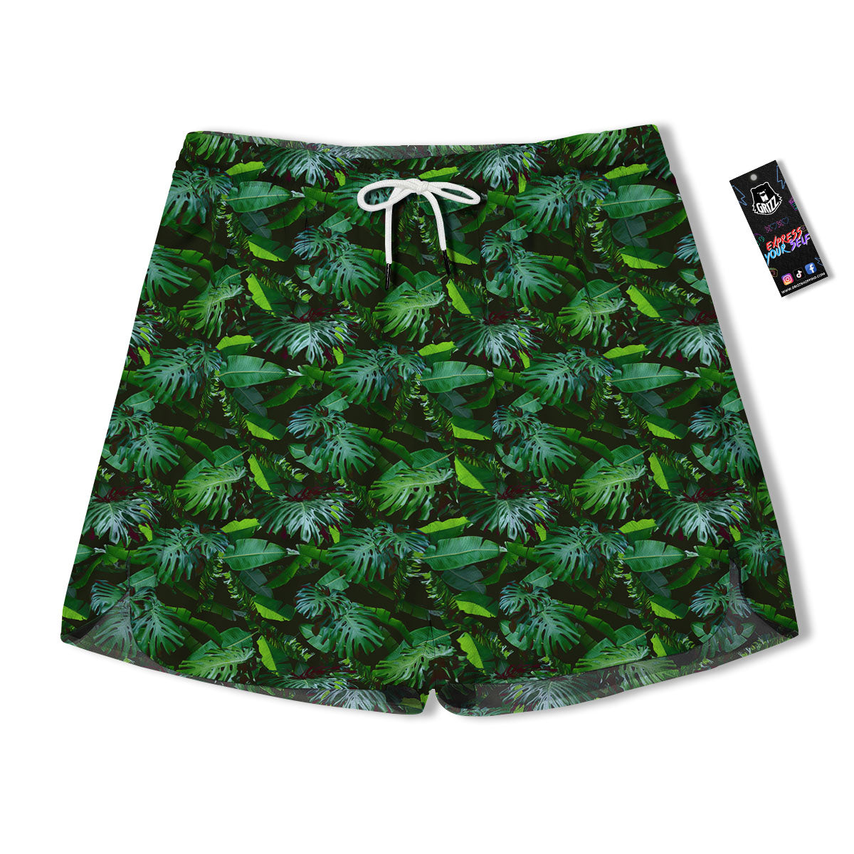 Banana Palm Leaf Green Tropical Print Men's Running Shorts-grizzshop