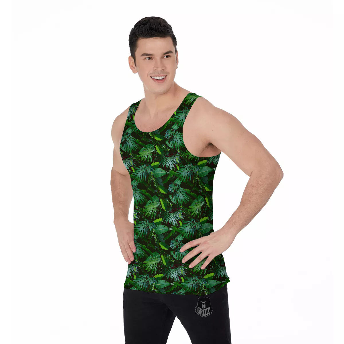 Banana Palm Leaf Green Tropical Print Men's Tank Top-grizzshop