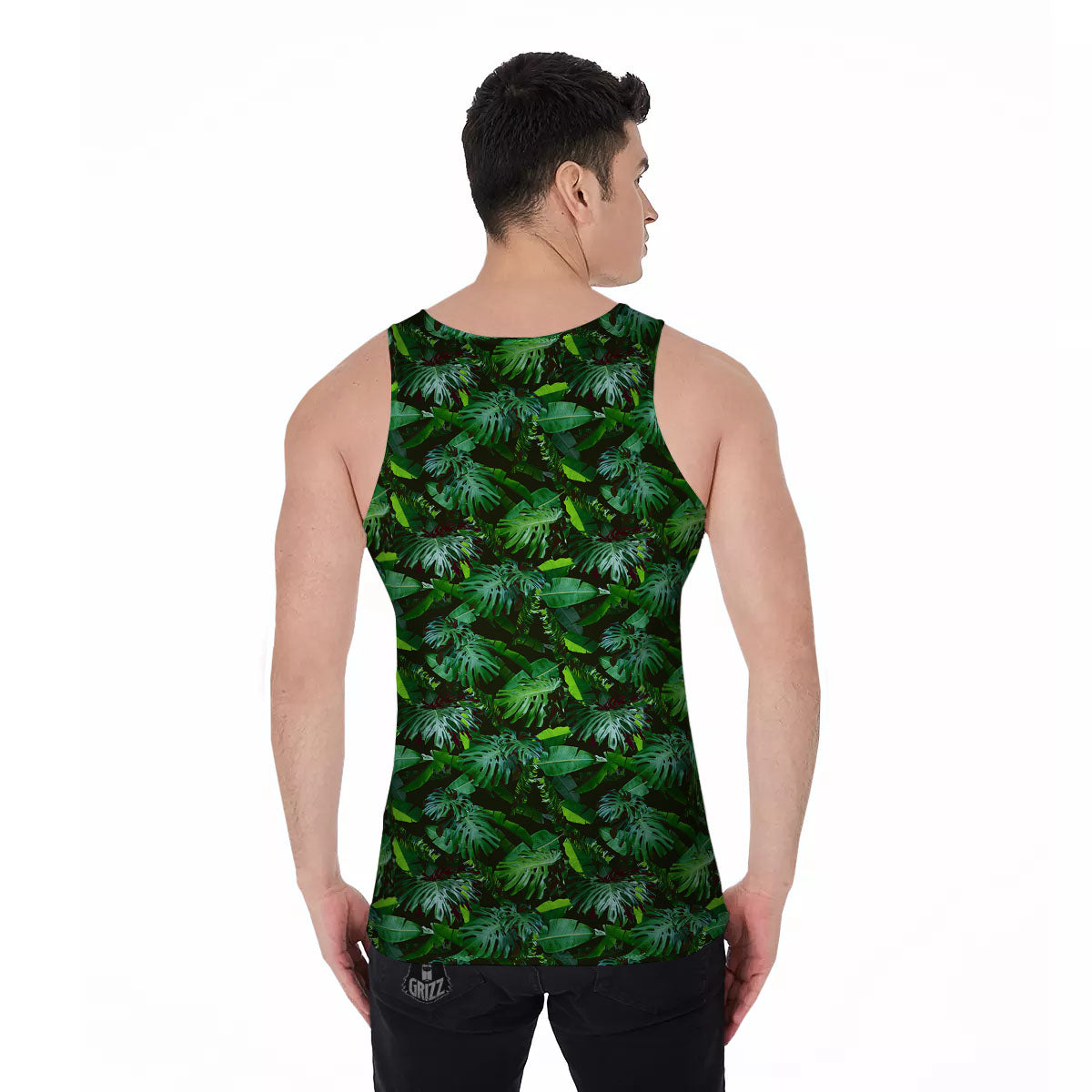 Banana Palm Leaf Green Tropical Print Men's Tank Top-grizzshop