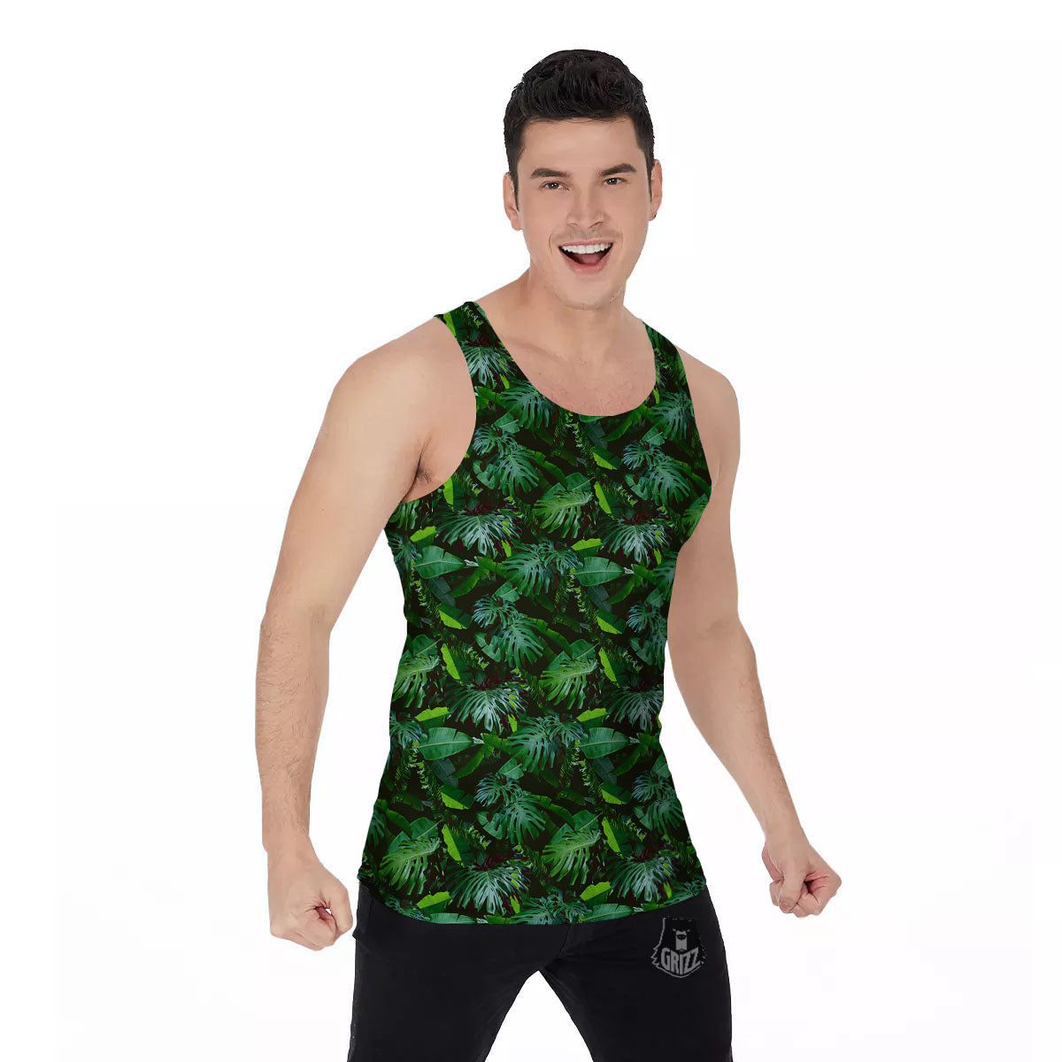 Banana Palm Leaf Green Tropical Print Men's Tank Top-grizzshop