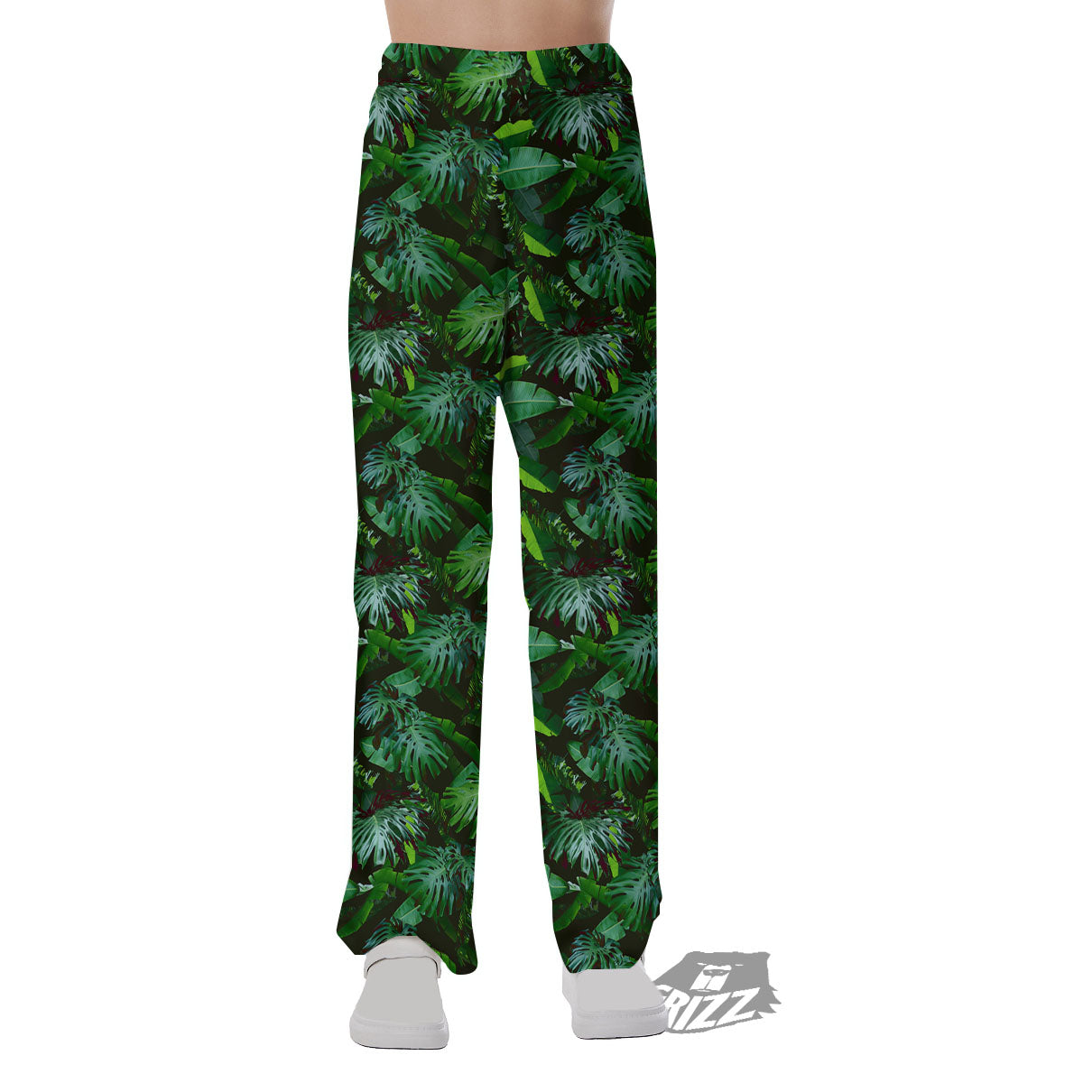 Banana Palm Leaf Green Tropical Print Pajama Pants-grizzshop