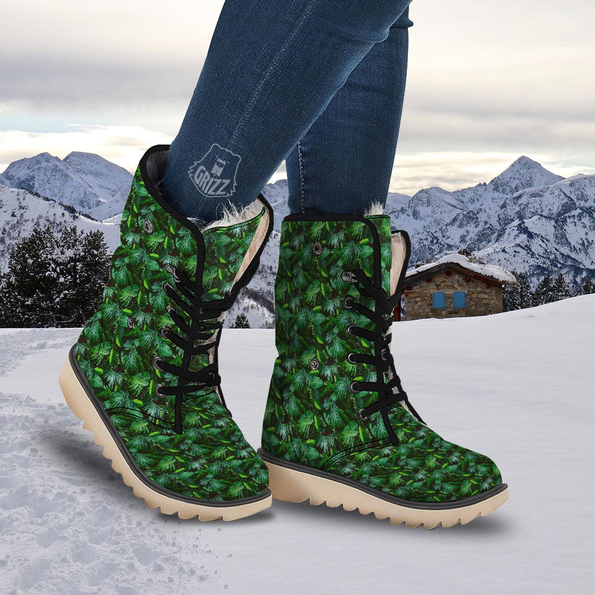 Banana Palm Leaf Green Tropical Print Snow Boots-grizzshop