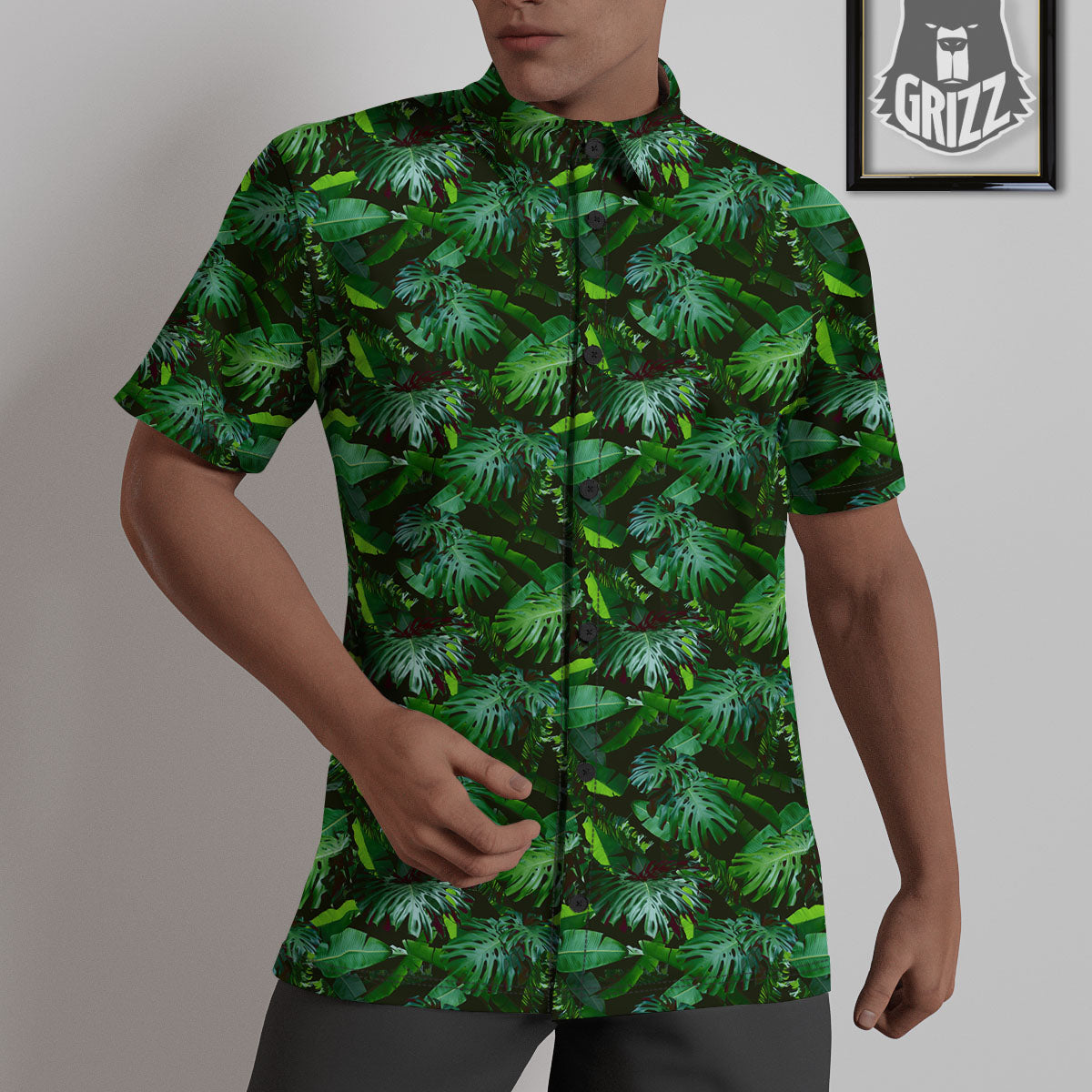 Banana Palm Leaf Green Tropical Print Untucked Shirts-grizzshop