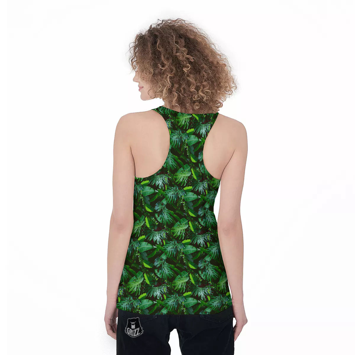 Banana Palm Leaf Green Tropical Print Women's Racerback Tank Top-grizzshop