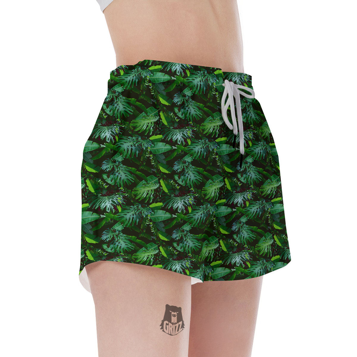 Banana Palm Leaf Green Tropical Print Women's Shorts-grizzshop
