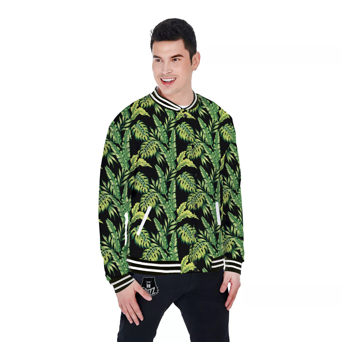 Banana Palm Leaf Print Pattern Baseball Jacket-grizzshop