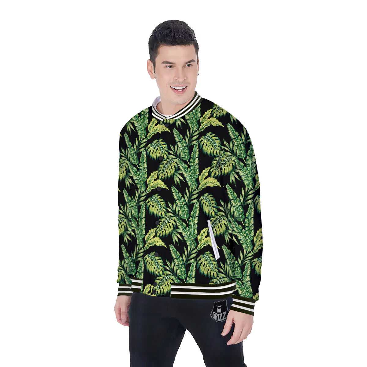 Banana Palm Leaf Print Pattern Baseball Jacket-grizzshop