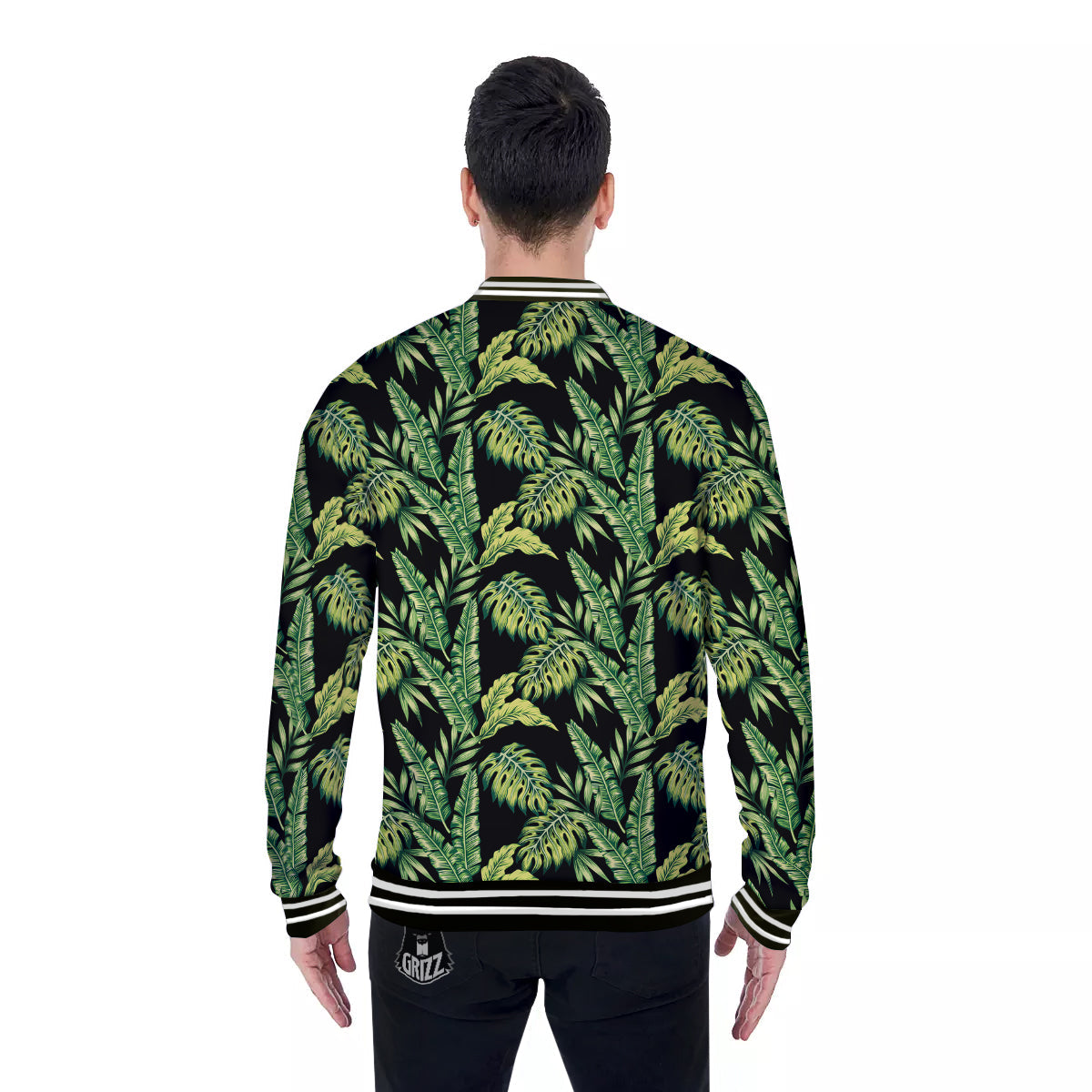 Banana Palm Leaf Print Pattern Baseball Jacket-grizzshop