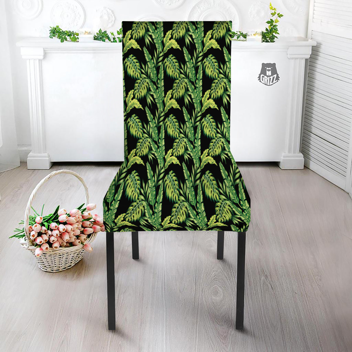 Banana Palm Leaf Print Pattern Dining Chair Slipcover-grizzshop