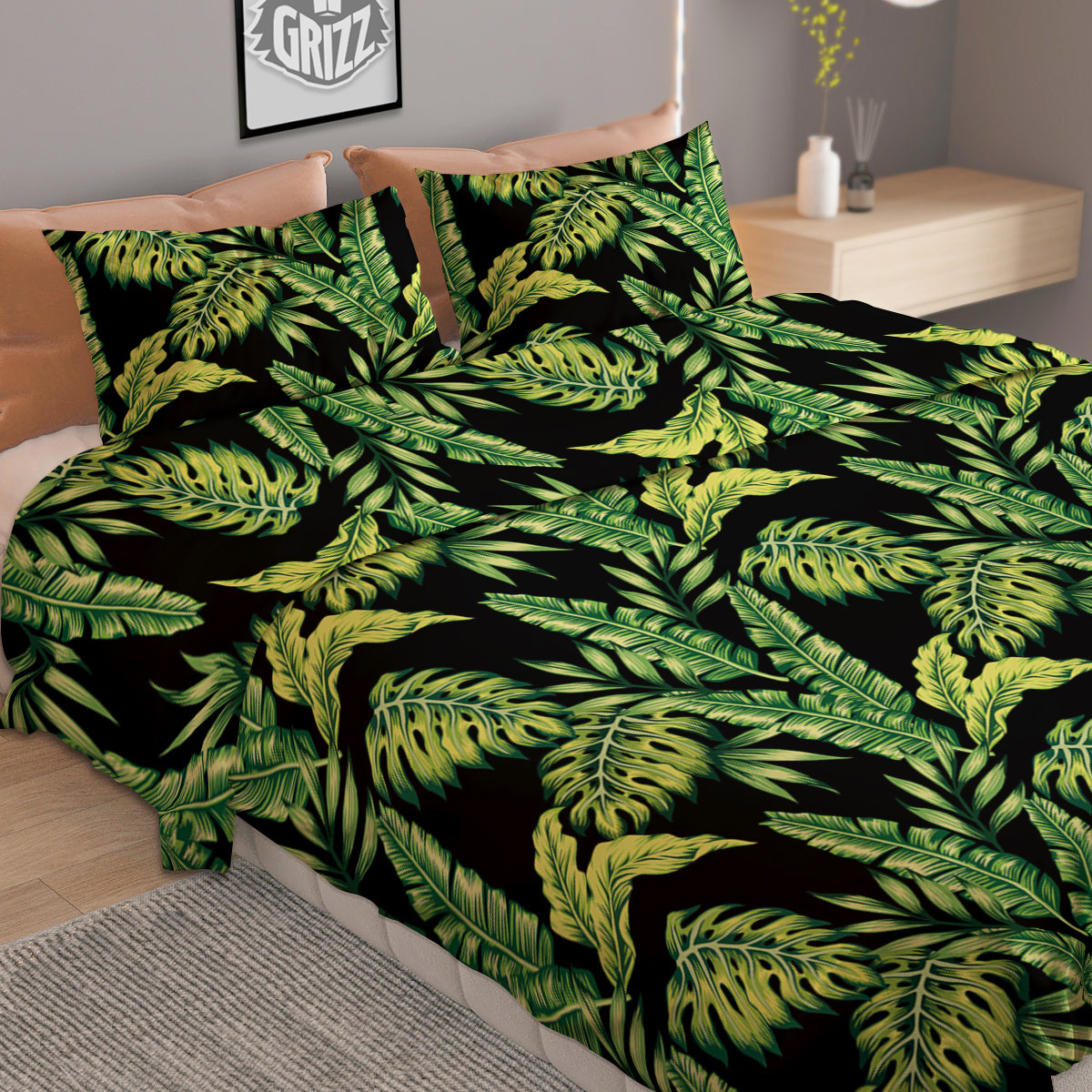 Banana Palm Leaf Print Pattern Duvet Cover Bedding Set