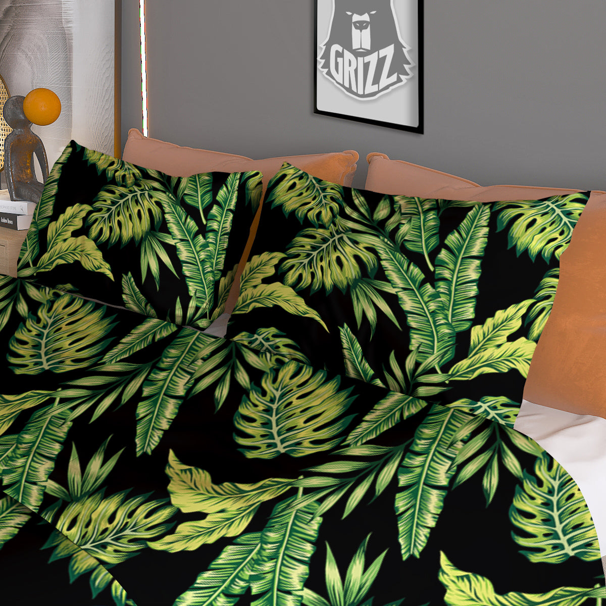 Banana Palm Leaf Print Pattern Duvet Cover Bedding Set