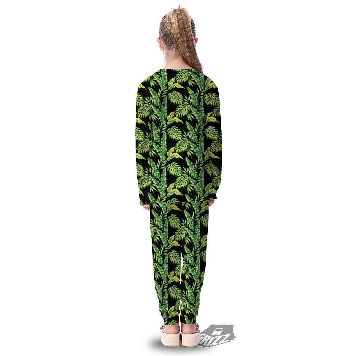 Banana Palm Leaf Print Pattern Kid's Pajamas-grizzshop