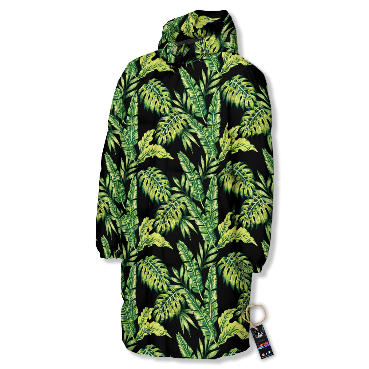 Banana Palm Leaf Print Pattern Long Down Jacket-grizzshop
