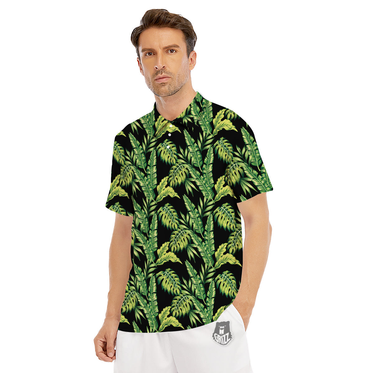 Banana Palm Leaf Print Pattern Men's Golf Shirts-grizzshop