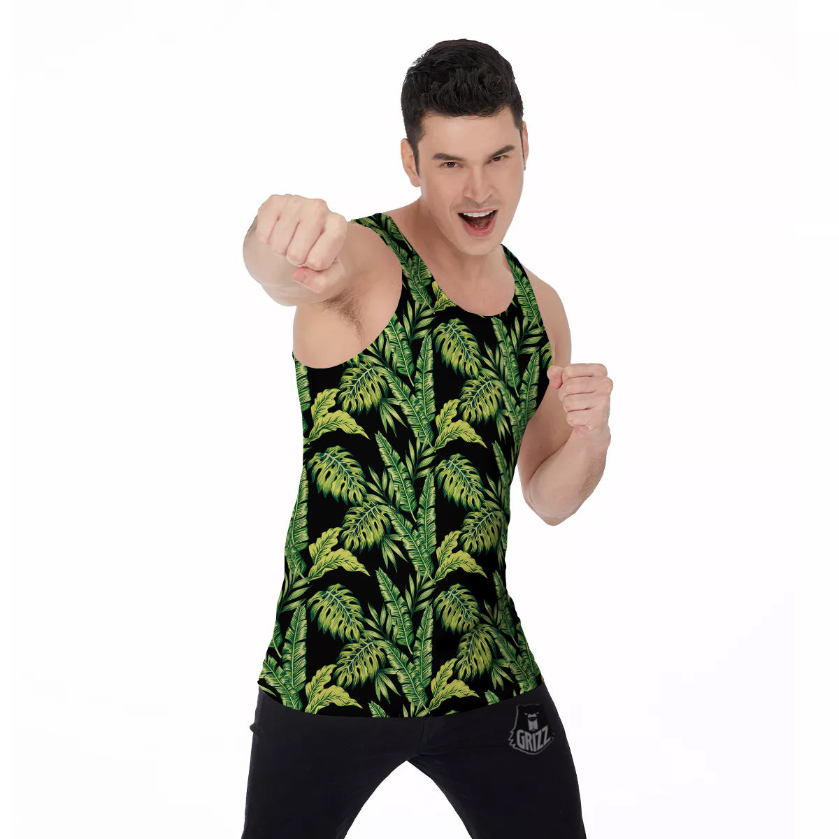 Banana Palm Leaf Print Pattern Men's Tank Top-grizzshop