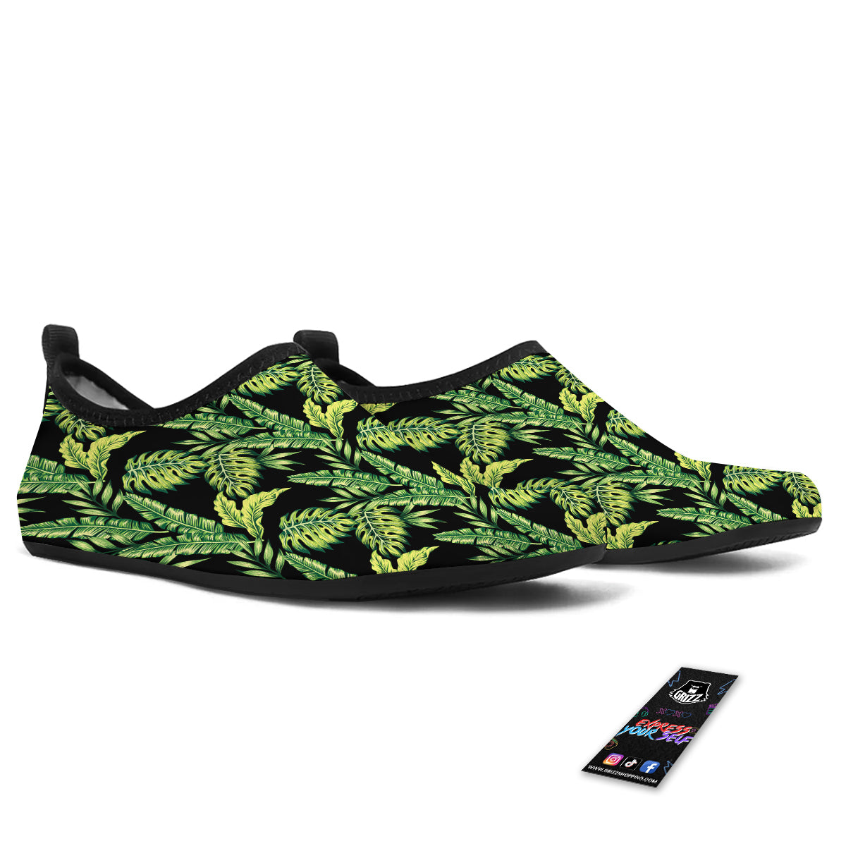 Banana Palm Leaf Print Pattern Water Shoes-grizzshop