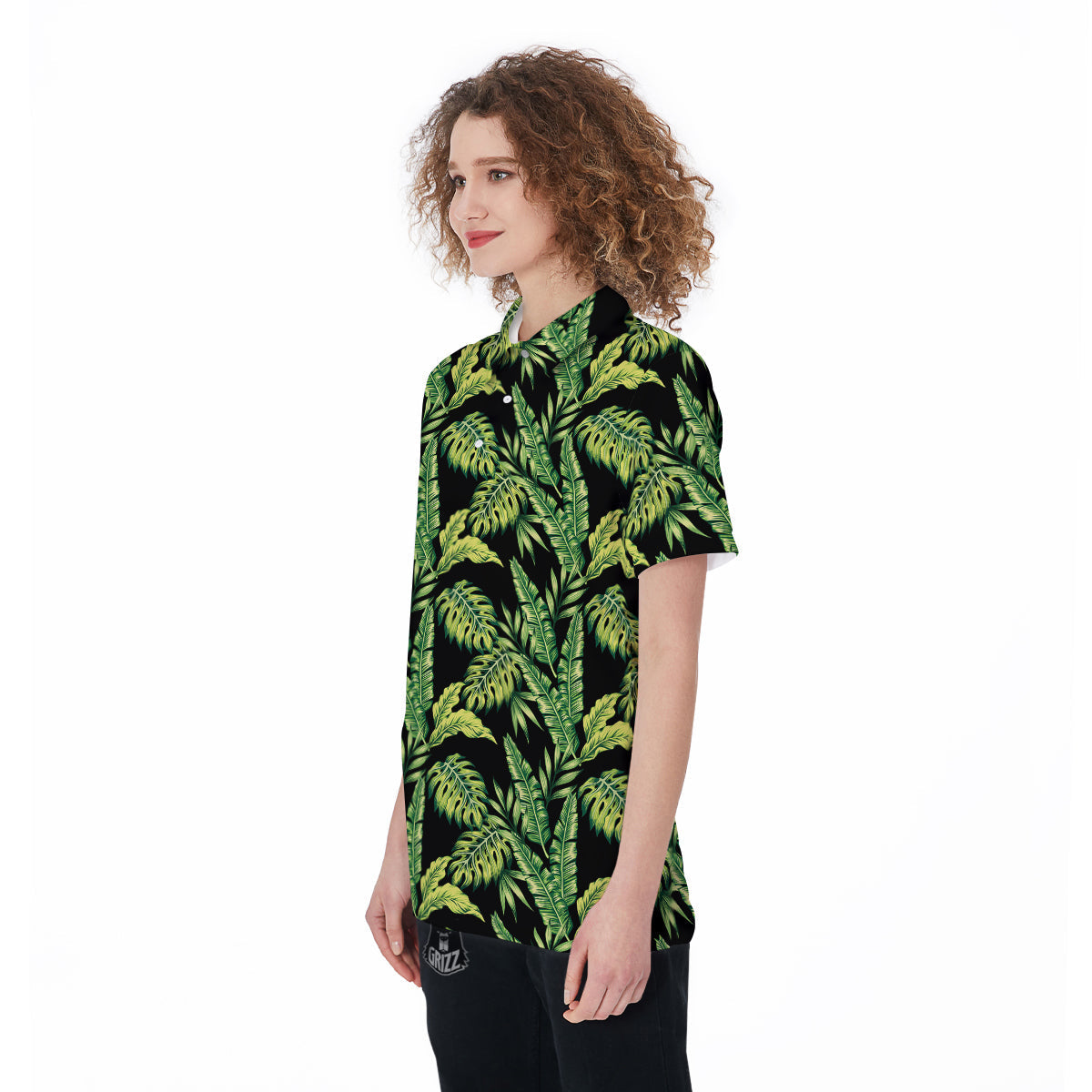 Banana Palm Leaf Print Pattern Women's Golf Shirts-grizzshop