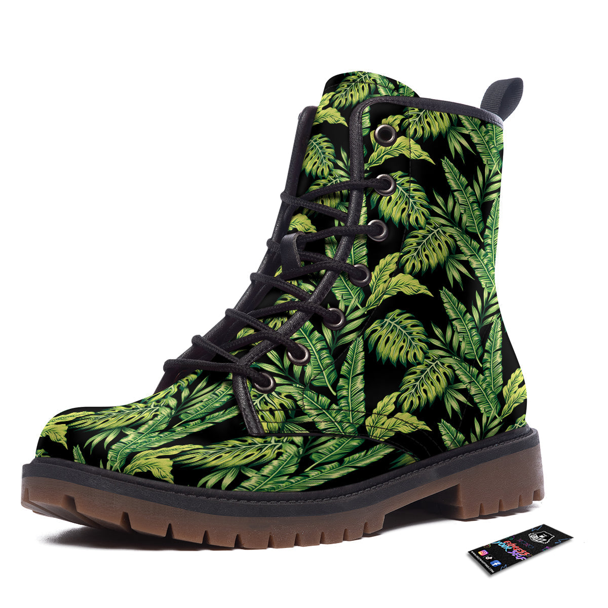 Banana Palm Leaf Print Pattern Work Boots-grizzshop