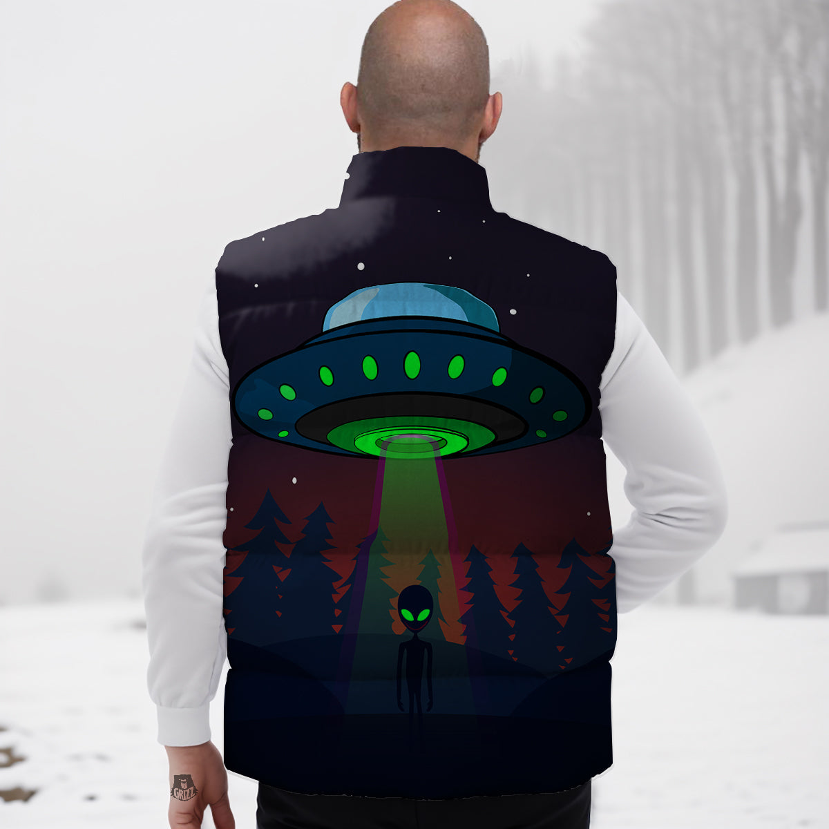Banana Pattern Print Down Vest-grizzshop