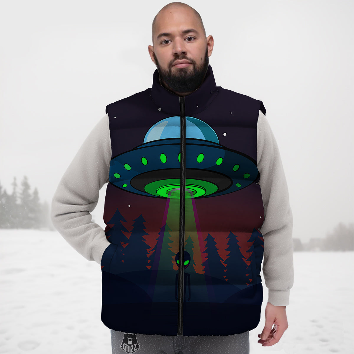 Banana Pattern Print Down Vest-grizzshop