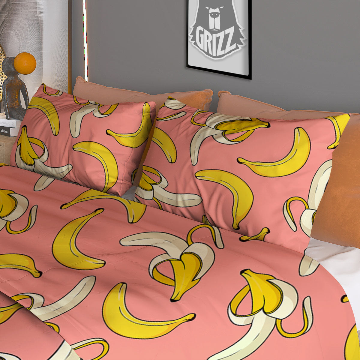 Banana Pink Print Pattern Duvet Cover Bedding Set