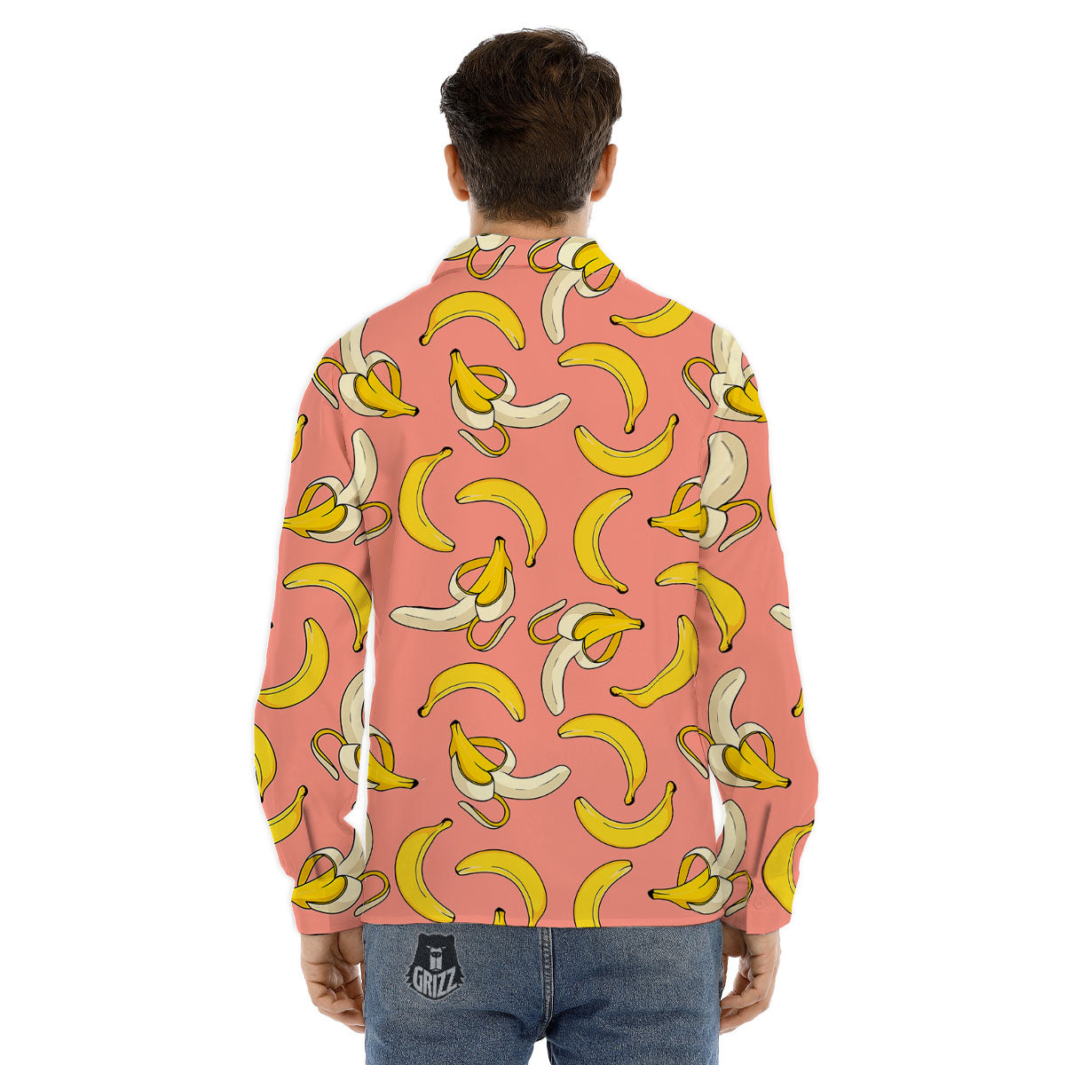 Banana Pink Print Pattern Men's Dress Shirts-grizzshop