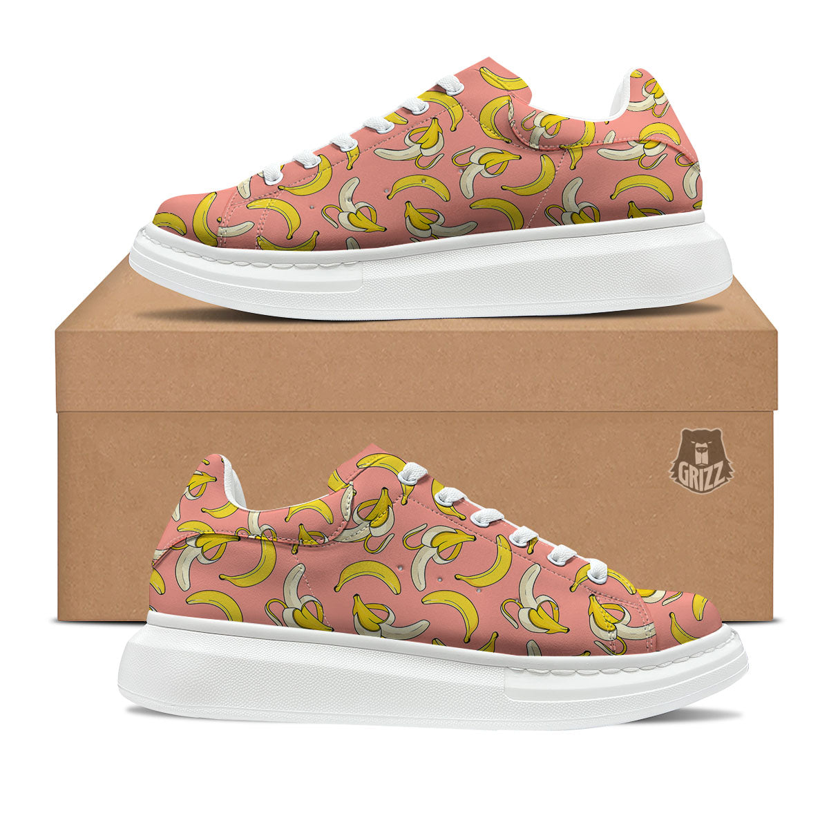 Banana Pink Print Pattern Platform Shoes-grizzshop
